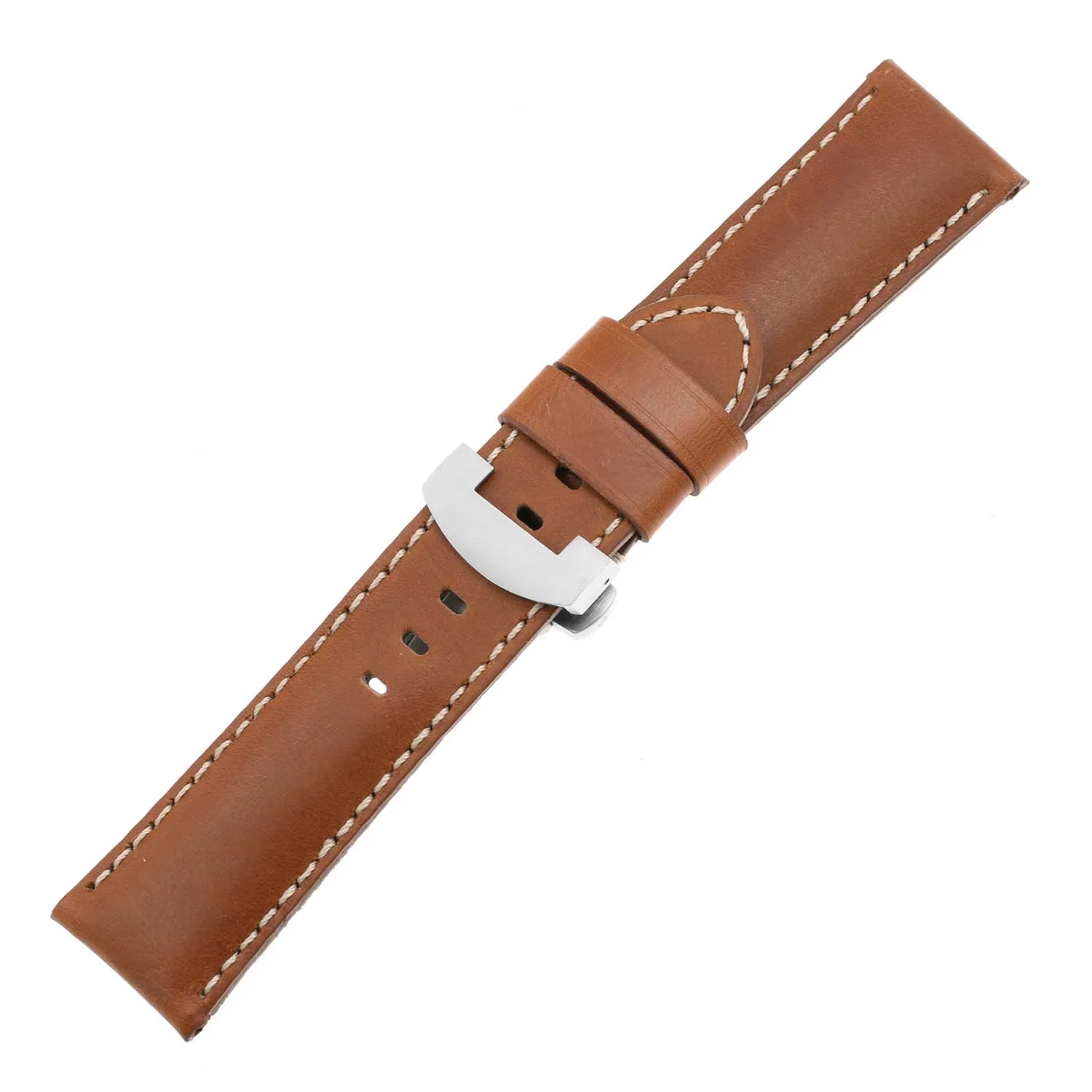 DASSARI Smooth Leather Strap for Deployant Clasp Tan