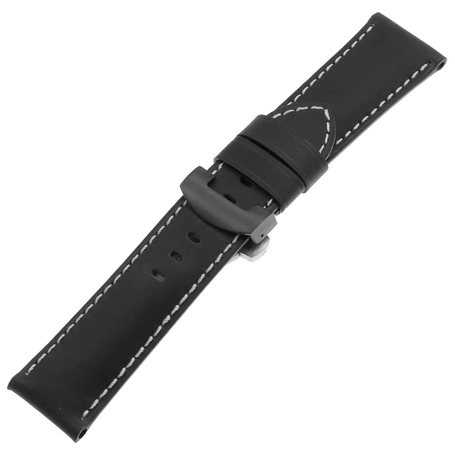 DASSARI Vintage Leather Strap for Deployant Clasp - Black