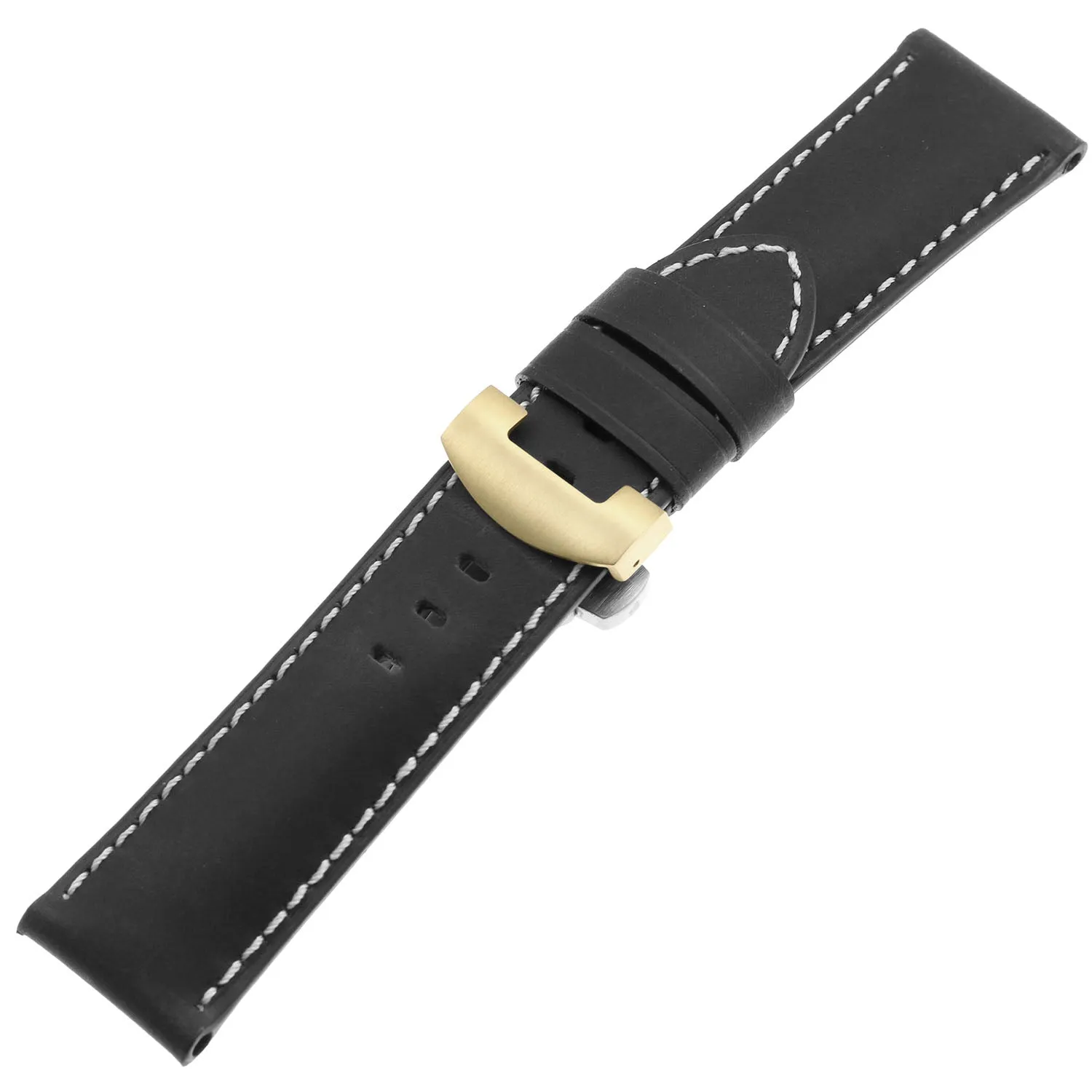 DASSARI Vintage Leather Strap for Deployant Clasp - Black