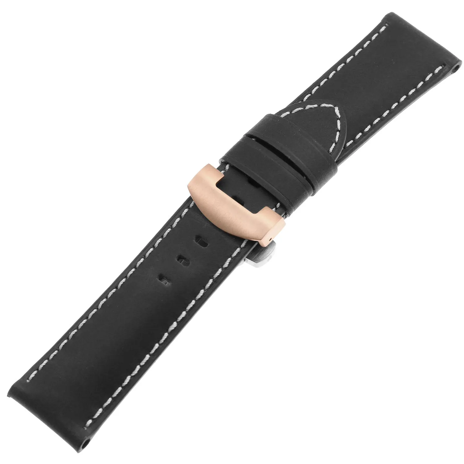 DASSARI Vintage Leather Strap for Deployant Clasp - Black