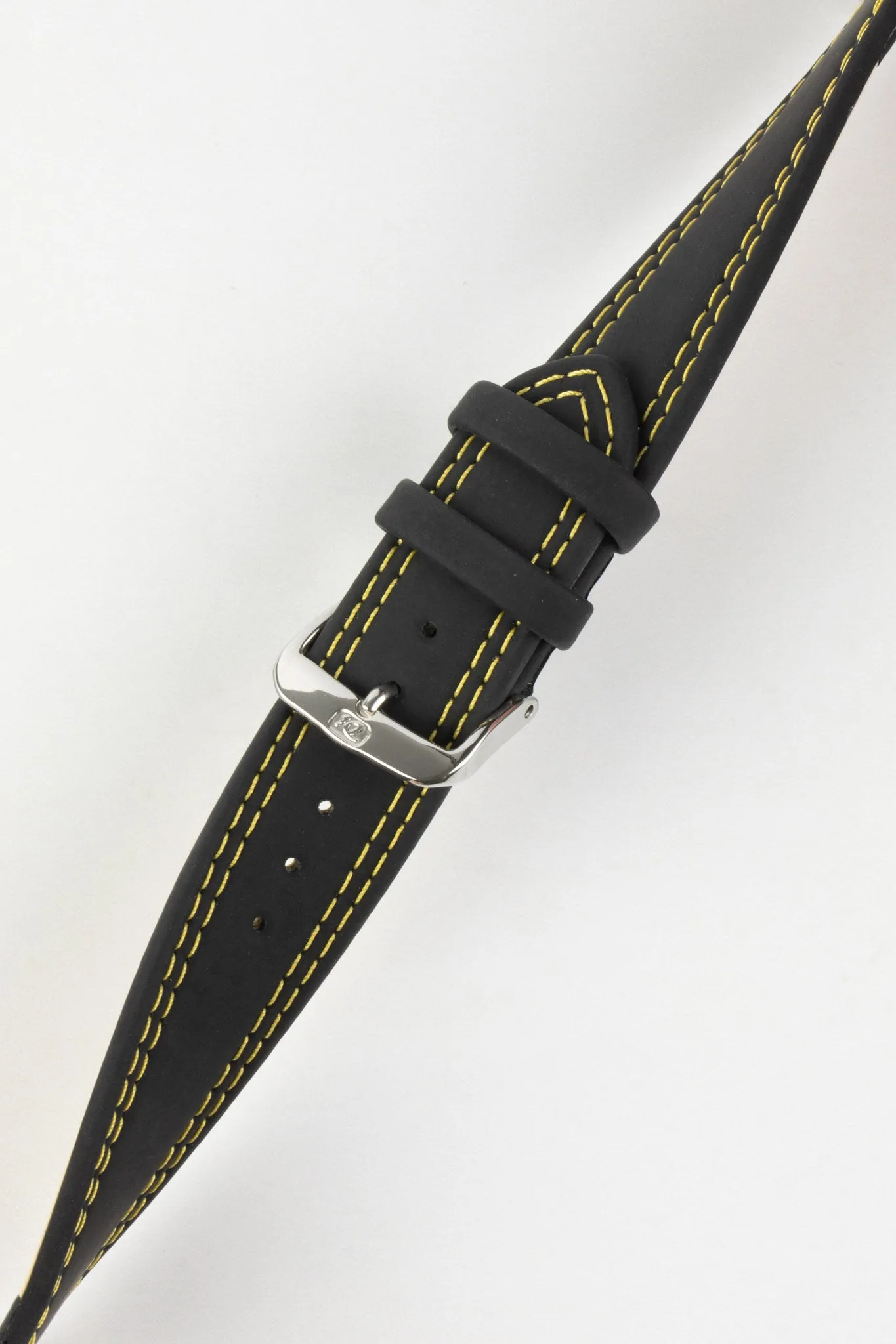 Di-Modell COLORADO Rubber-Coated Leather Watch Strap in BLACK with YELLOW Stitch