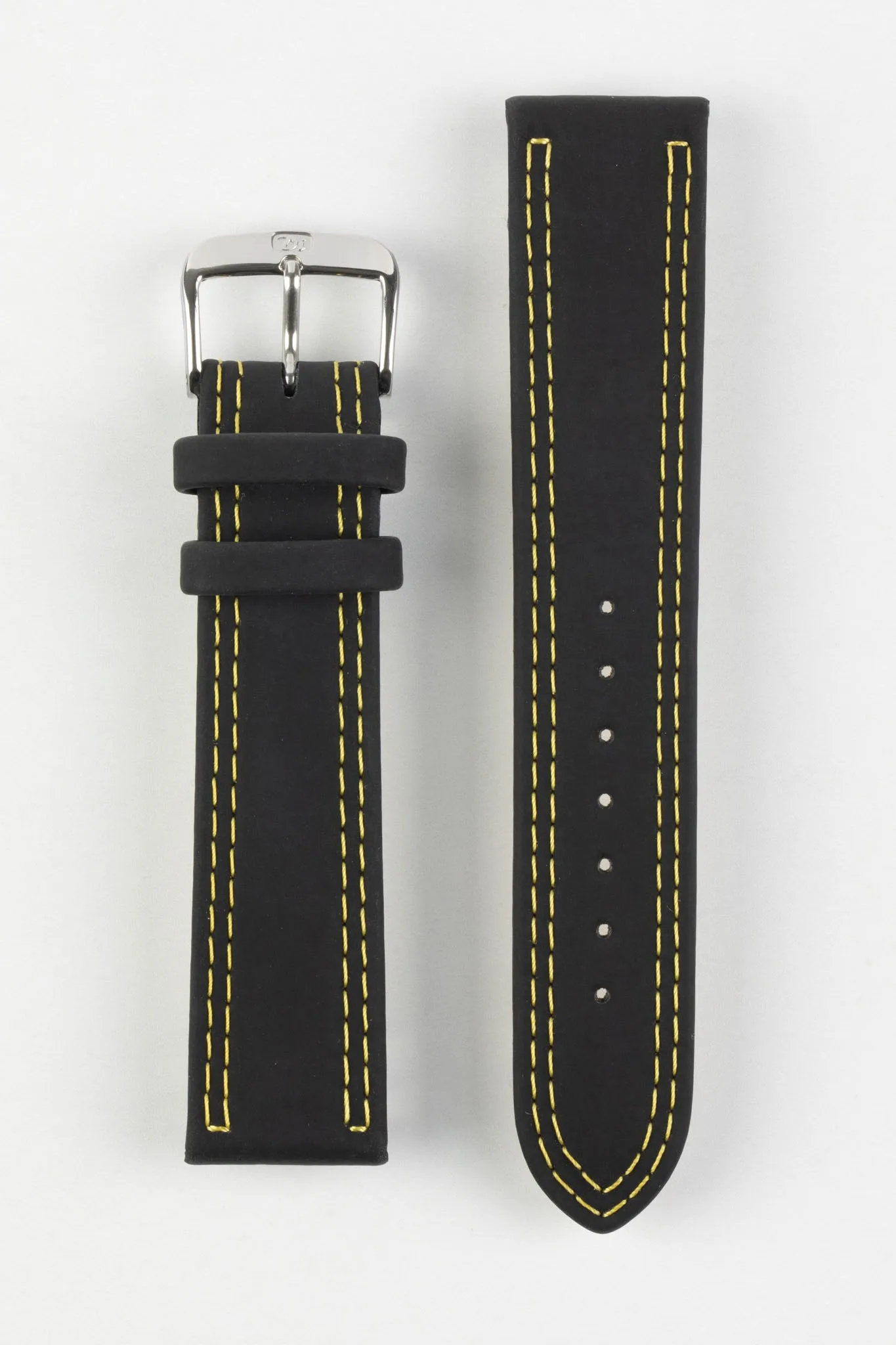 Di-Modell COLORADO Rubber-Coated Leather Watch Strap in BLACK with YELLOW Stitch