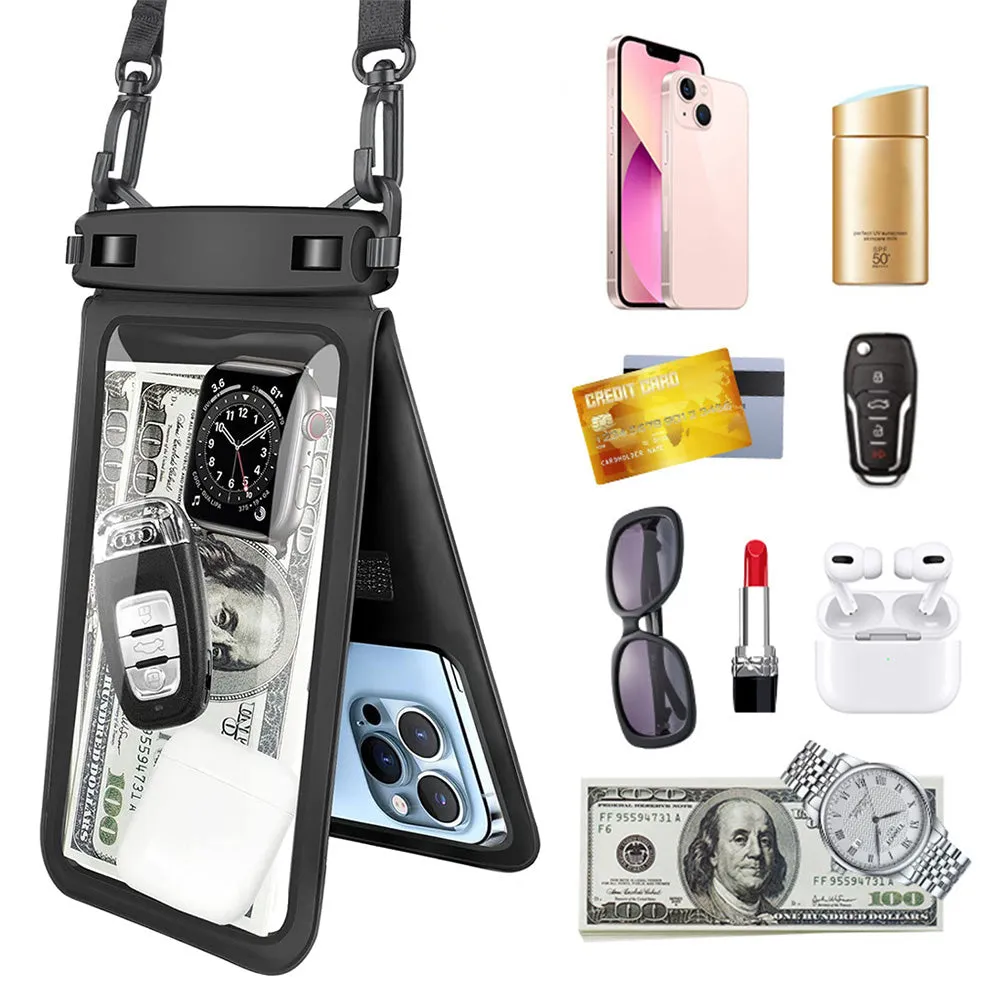 Double Space Water Resistant Phone Pouch Underwater Phone Dry Bags for Beach Pool Black
