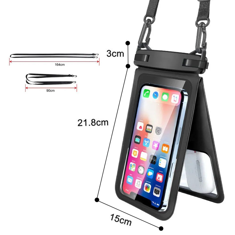 Double Space Water Resistant Phone Pouch Underwater Phone Dry Bags for Beach Pool Black