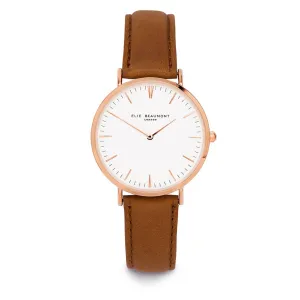 Elie Beaumont Large Oxford Watch |White Dial Tan Strap