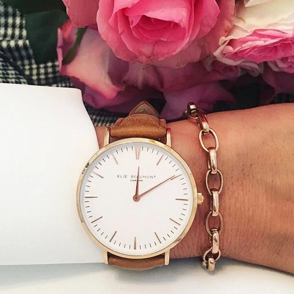 Elie Beaumont Large Oxford Watch |White Dial Tan Strap