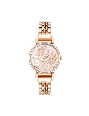 Embossed Floral Pattern Dial Watch