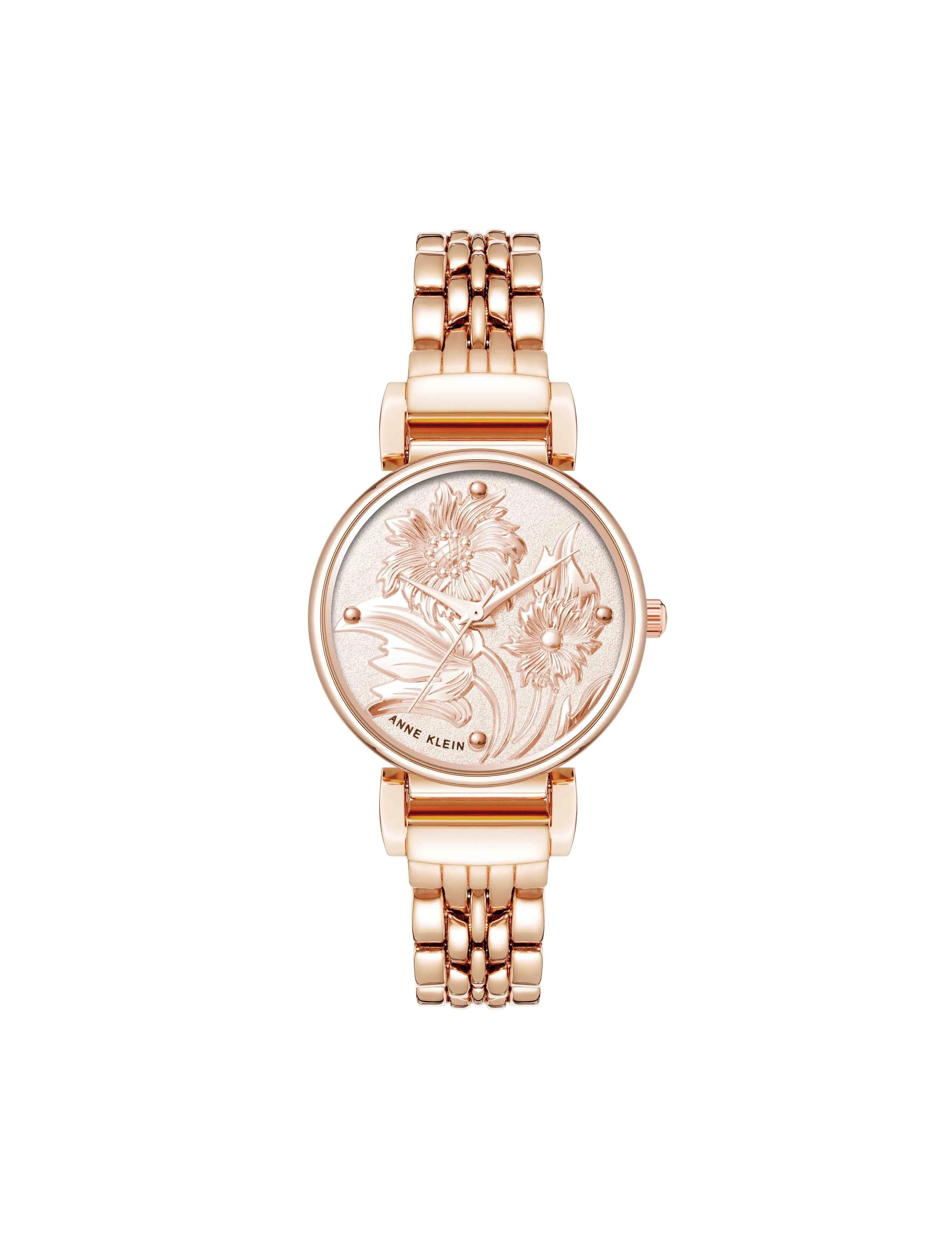 Embossed Floral Pattern Dial Watch