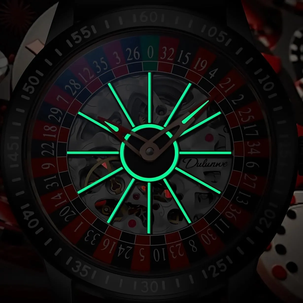 FANMIS Men's Luxury Roulette Wheel Automatic Mechanical Watch Hollow Skeleton Dial Design Watches Stainless Steel Waterproof Business Luxury Automatic Self-Wind Wristwatch