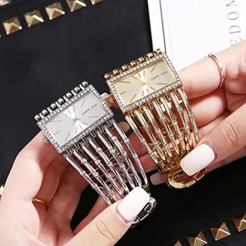 Fashion Bracelet Watches for Women Luxury Rectangular Dial Analog Quartz Wrist Watch Gifts for Ladies (Diamond Silver)
