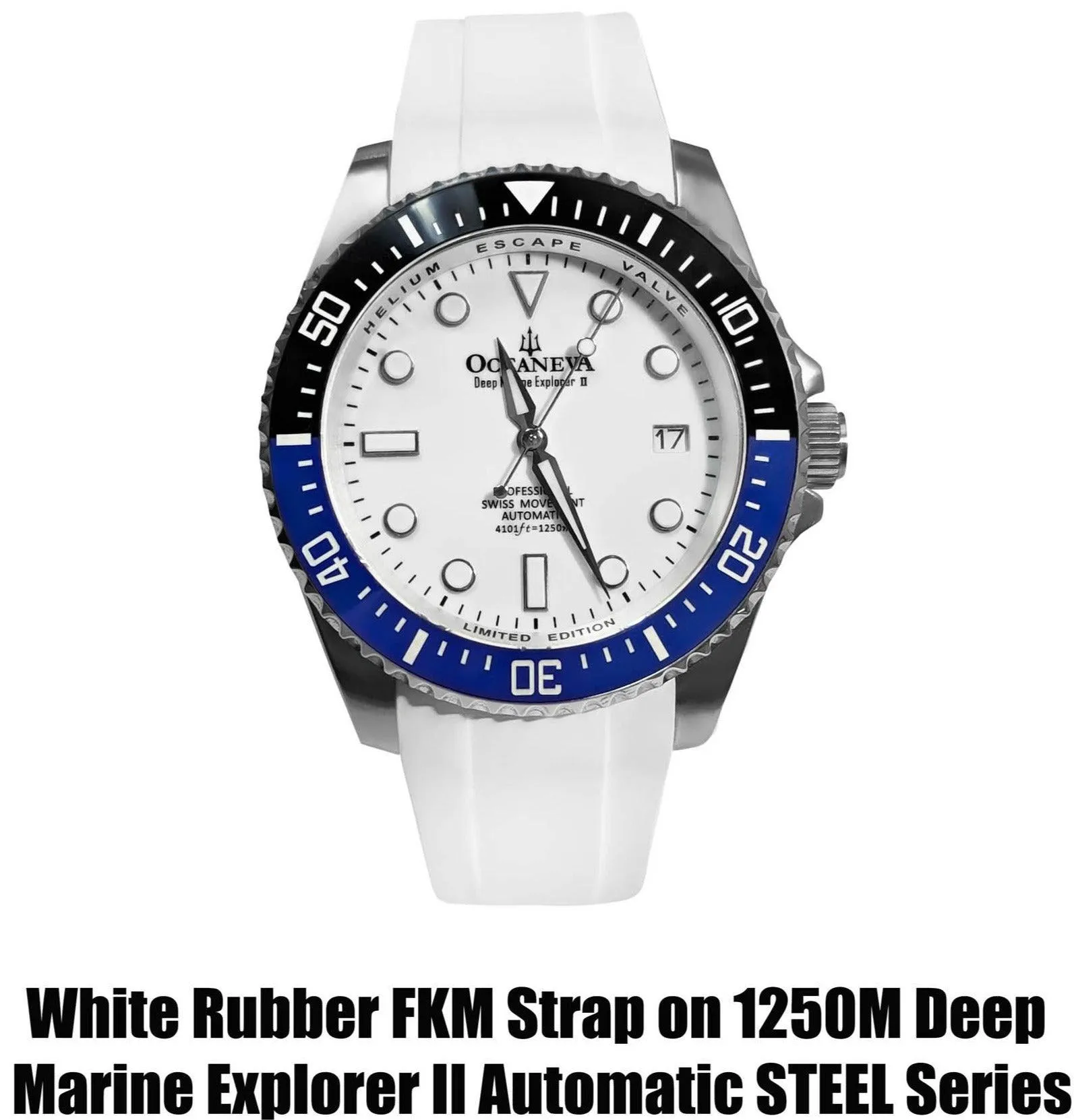 FKM White Rubber Strap - DAMASCUS Steel Buckle