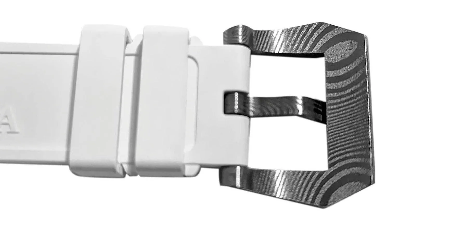 FKM White Rubber Strap - DAMASCUS Steel Buckle
