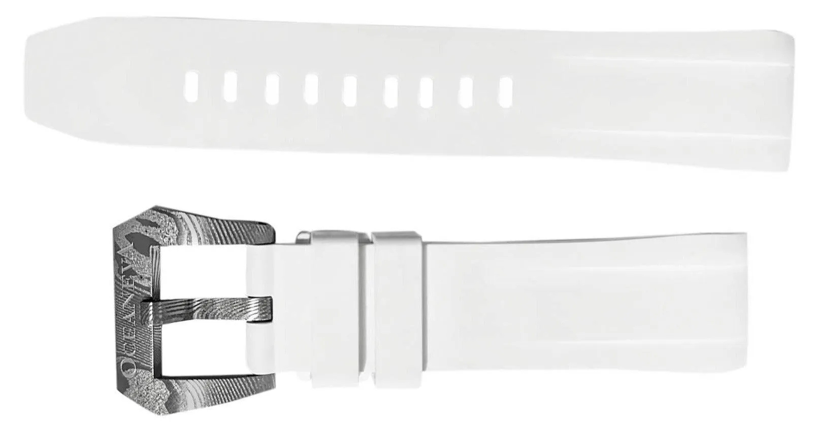 FKM White Rubber Strap - DAMASCUS Steel Buckle