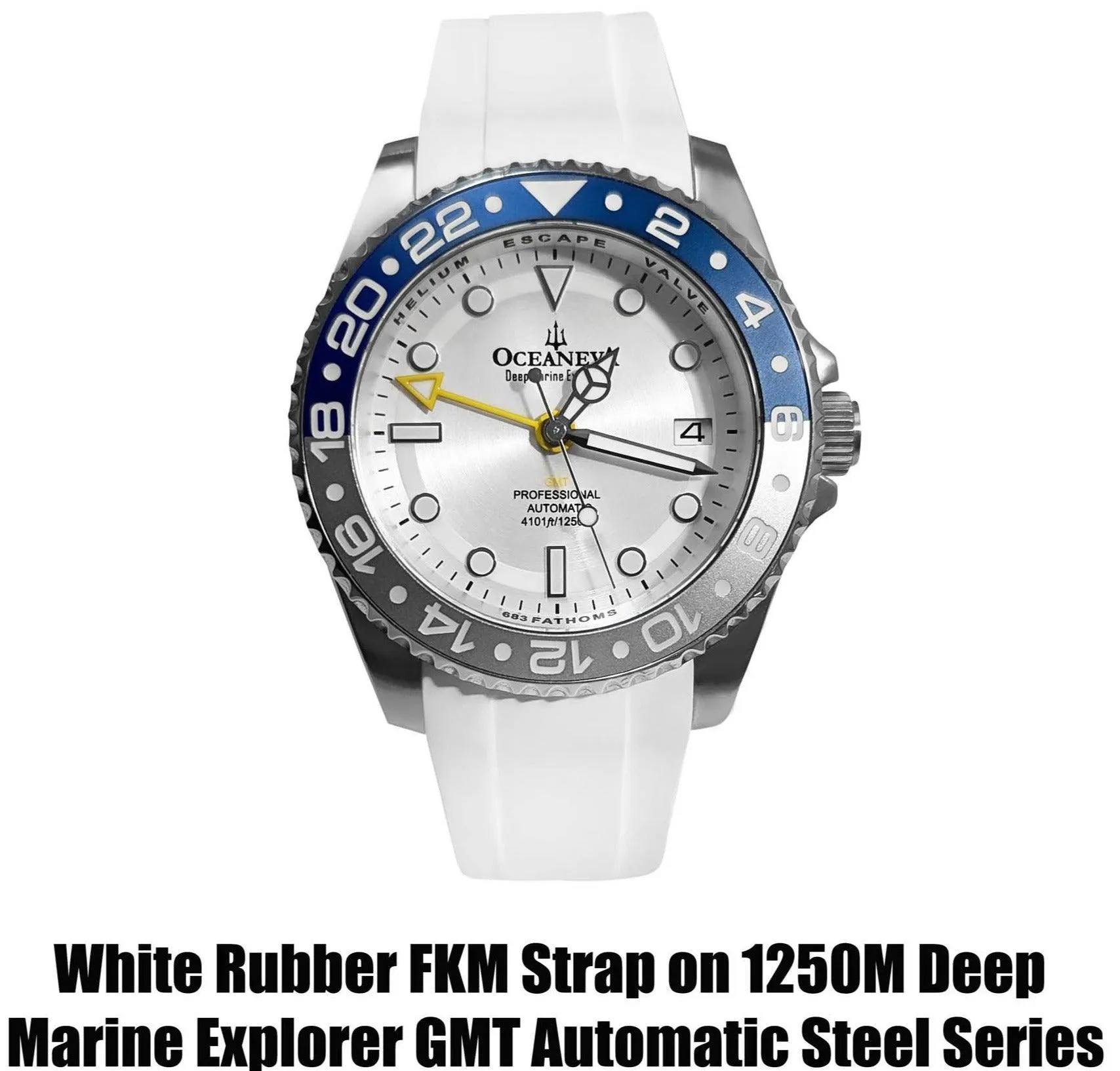 FKM White Rubber Strap - DAMASCUS Steel Buckle