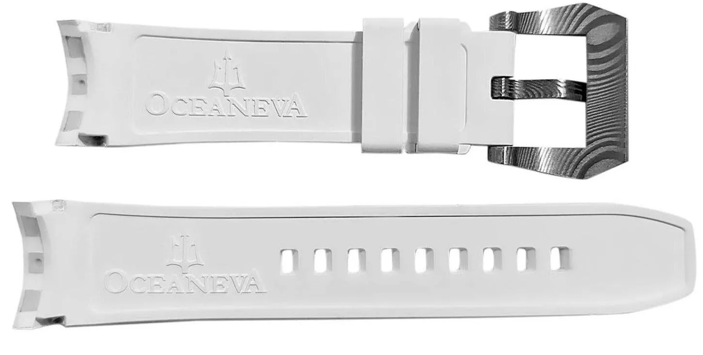 FKM White Rubber Strap - DAMASCUS Steel Buckle