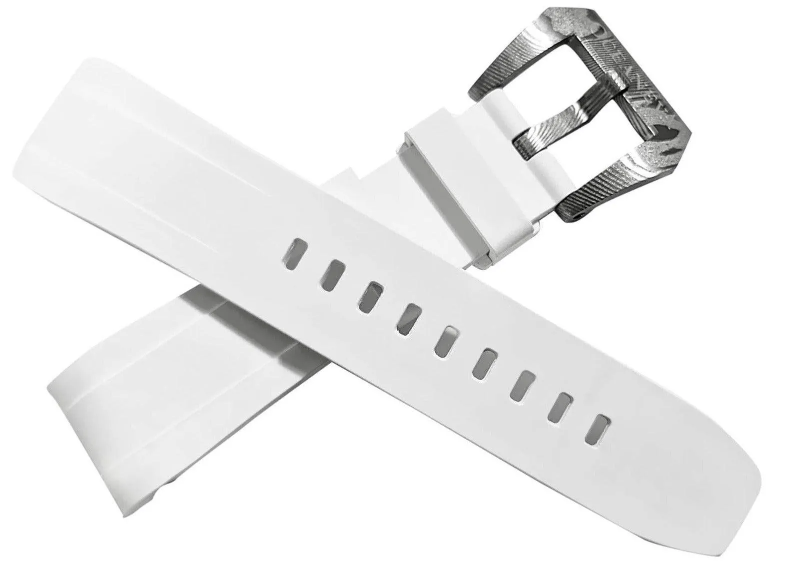 FKM White Rubber Strap - DAMASCUS Steel Buckle