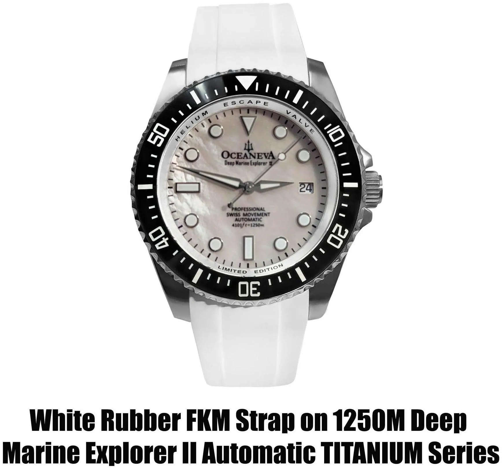 FKM White Rubber Strap - DAMASCUS Steel Buckle
