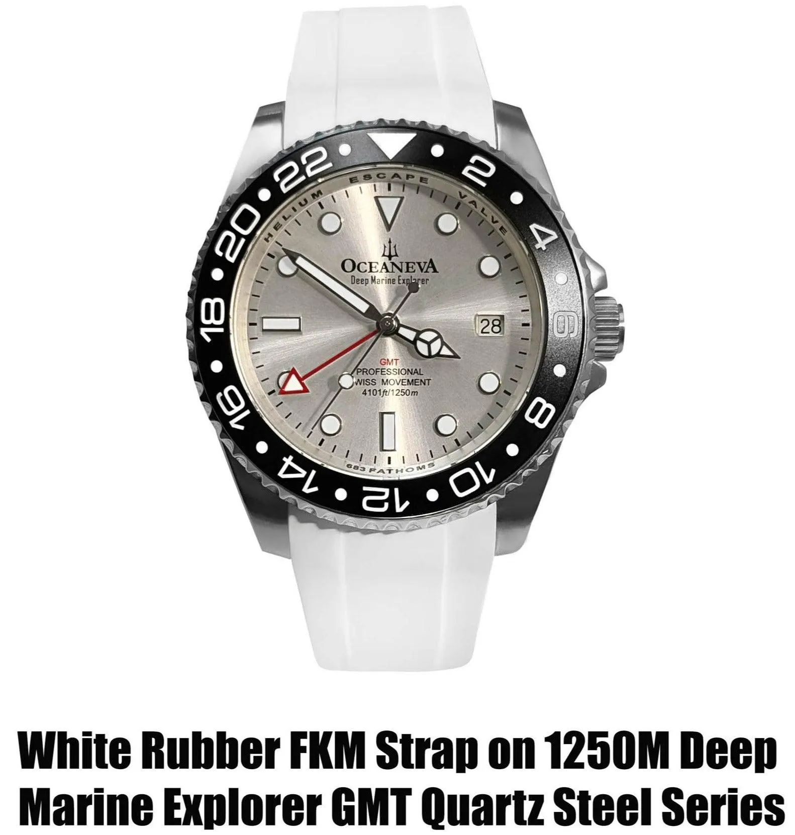 FKM White Rubber Strap - DAMASCUS Steel Buckle