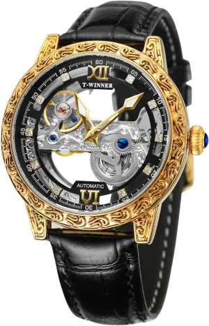 FORSINING Skeleton Watch for Men Transparent Movement Mechanical Watch Luxury Tourbillon Self Winding Mens Wrist Watch
