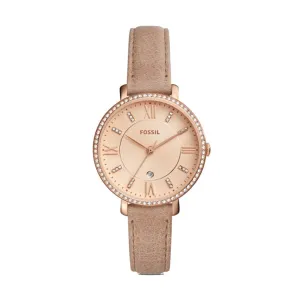 Fossil Jacqueline Womens Nude Leather Band Rose Gold Quartz Dial Watch - ES4292