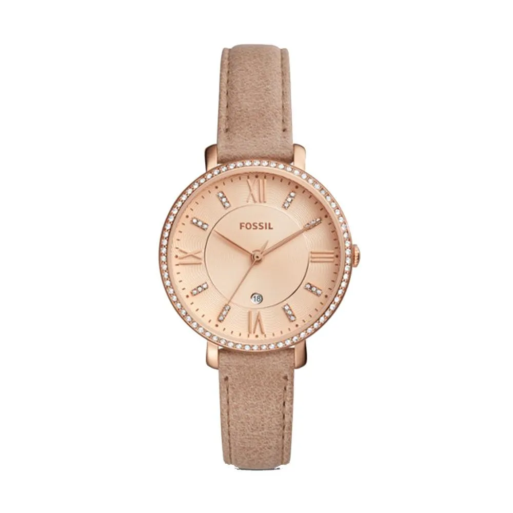 Fossil Jacqueline Womens Nude Leather Band Rose Gold Quartz Dial Watch - ES4292