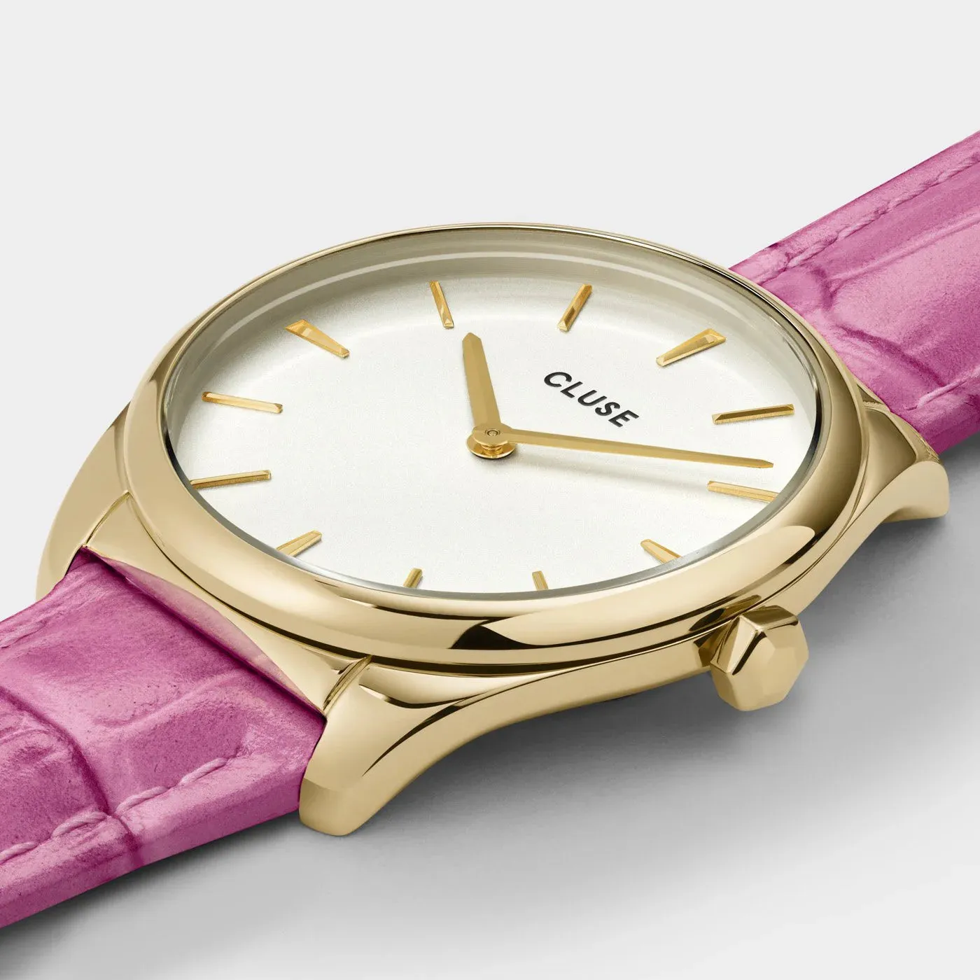 Féroce Petite Leather Croco Pink, Gold Colour