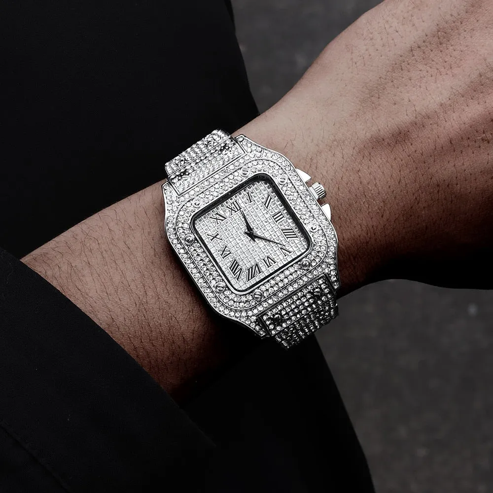 Full Iced Out Watch for Men Bling Miami Cuban Chain Bracelet Iced Out Watches