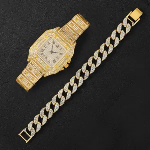 Full Iced Out Watch for Men Bling Miami Cuban Chain Bracelet Iced Out Watches