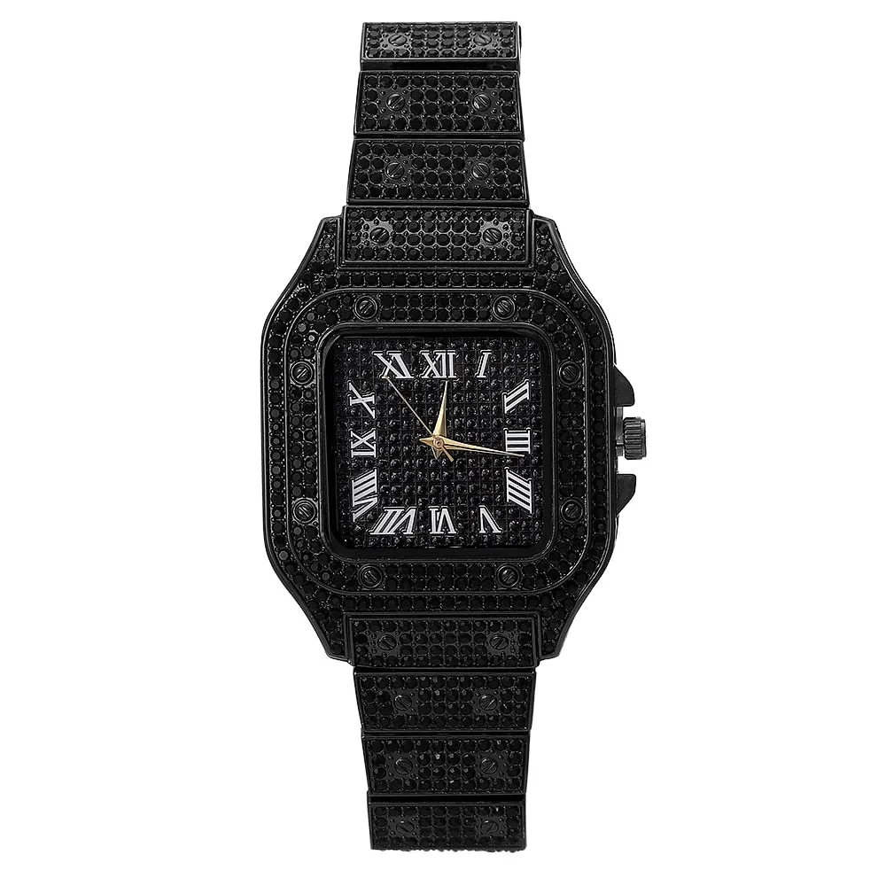 Full Iced Out Watch for Men Bling Miami Cuban Chain Bracelet Iced Out Watches