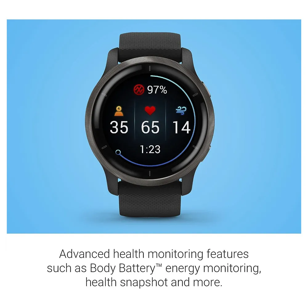 Garmin Venu 2 GPS Fitness Smartwatch (33mm) AMOLED Display Corning Gorilla Glass 3 with 22mm Silicone Smart Watch Strap, Health Monitoring, Music Streaming, Activity & Safety Tracker, Fitness & Training Programs - Wearable Technology