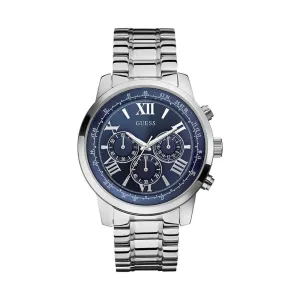 Guess Men's Blue Multi Dial Silver Bracelet Watch - W0379G3
