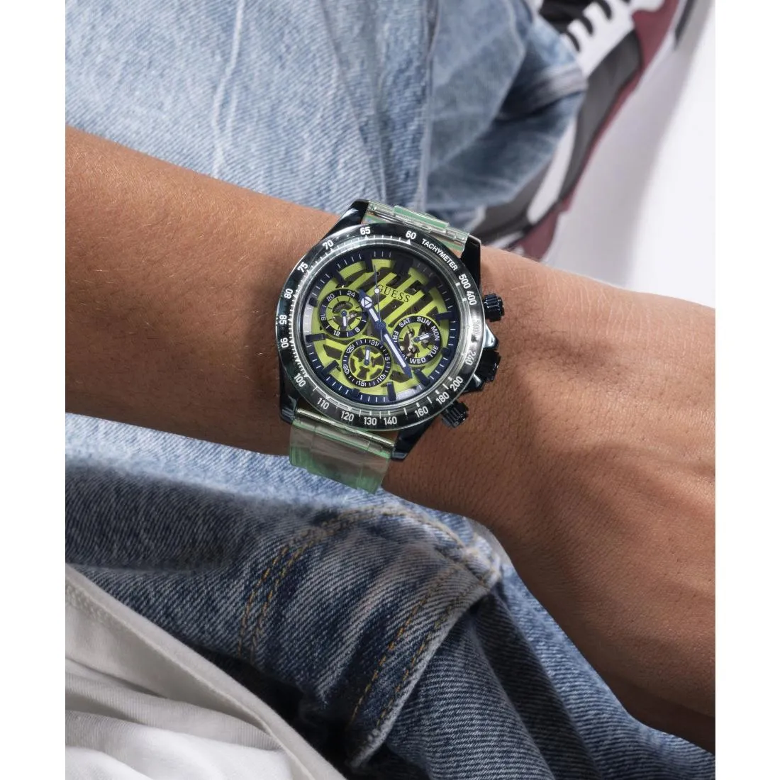 Guess Sport 44 mm Size Green Dial Men Chronograph Watch - GW0578G1