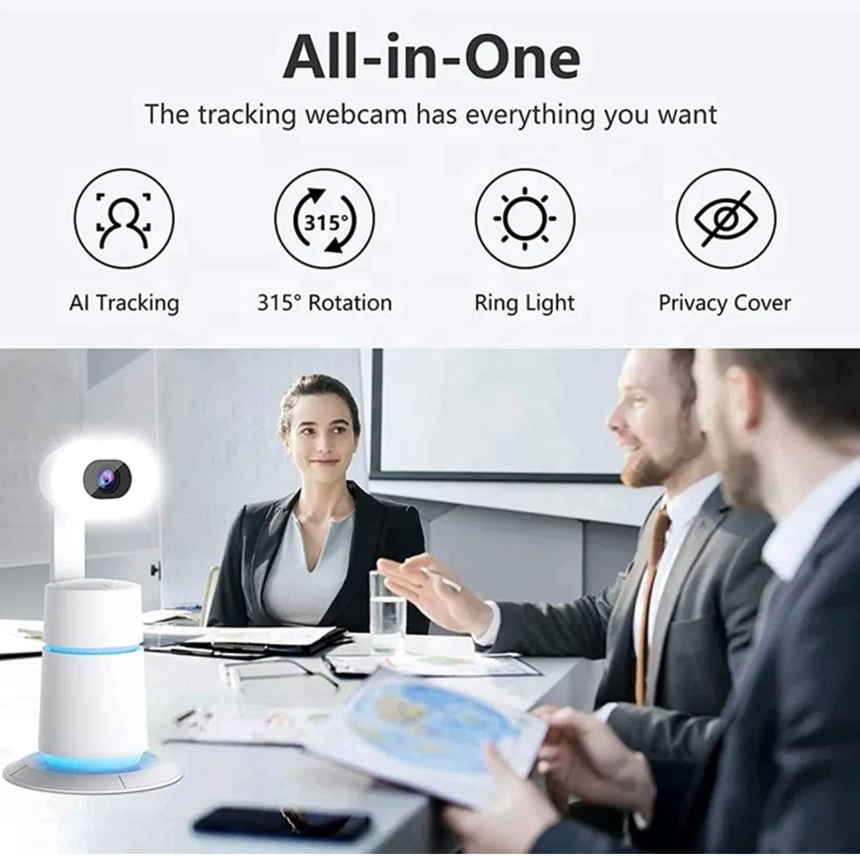 HD Webcam face & Motion Tracking, Intelligent Rotation Webcam, Auto Tracking, Adjustable Angle