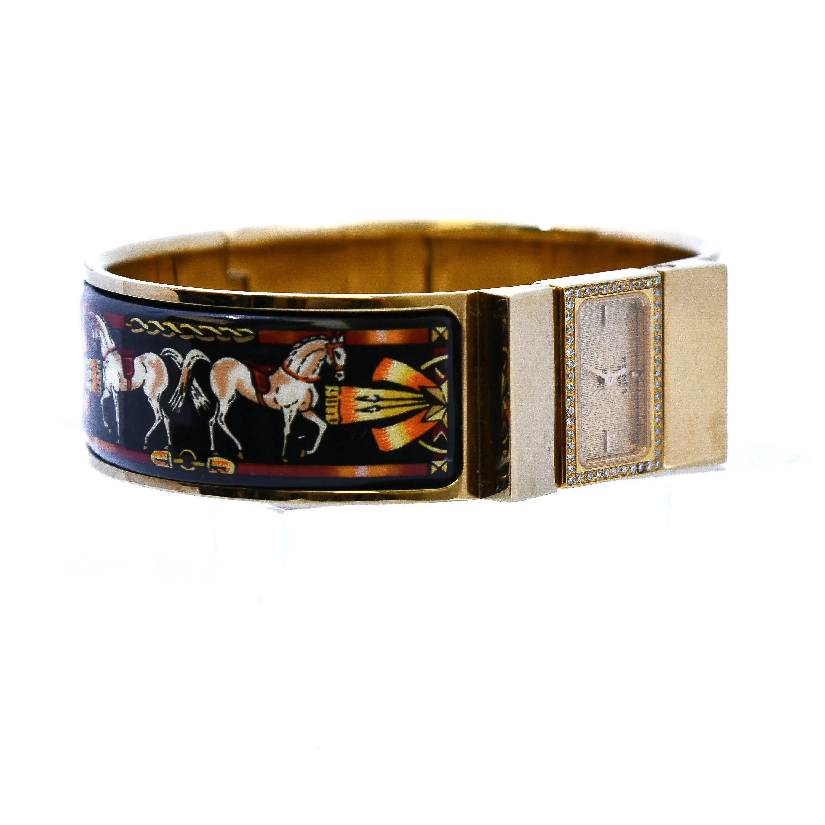 HERMÈS LOQUET EQUESTRIAN DIAMONDS BEZEL BANGLE WATCH