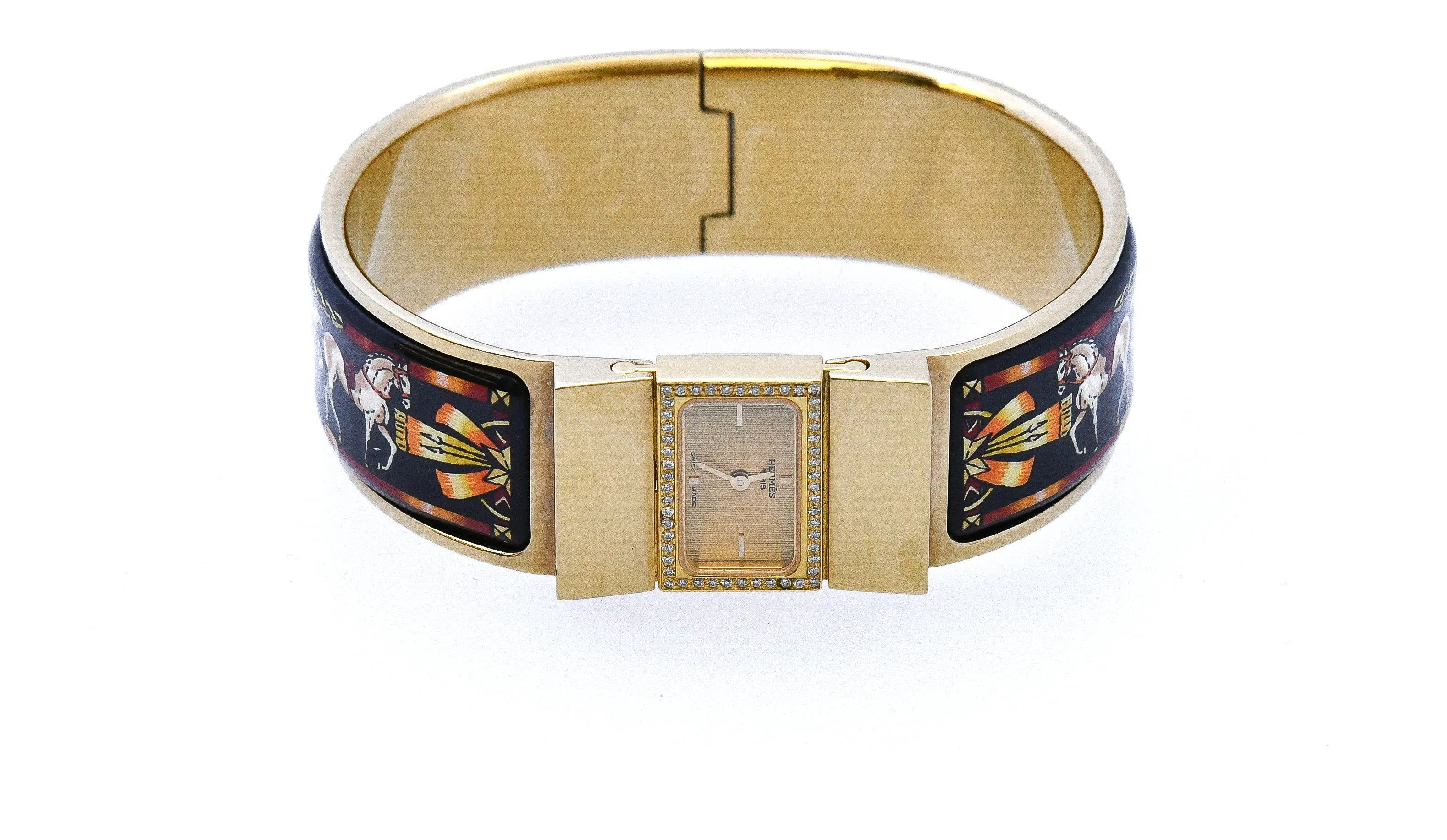 HERMÈS LOQUET EQUESTRIAN DIAMONDS BEZEL BANGLE WATCH
