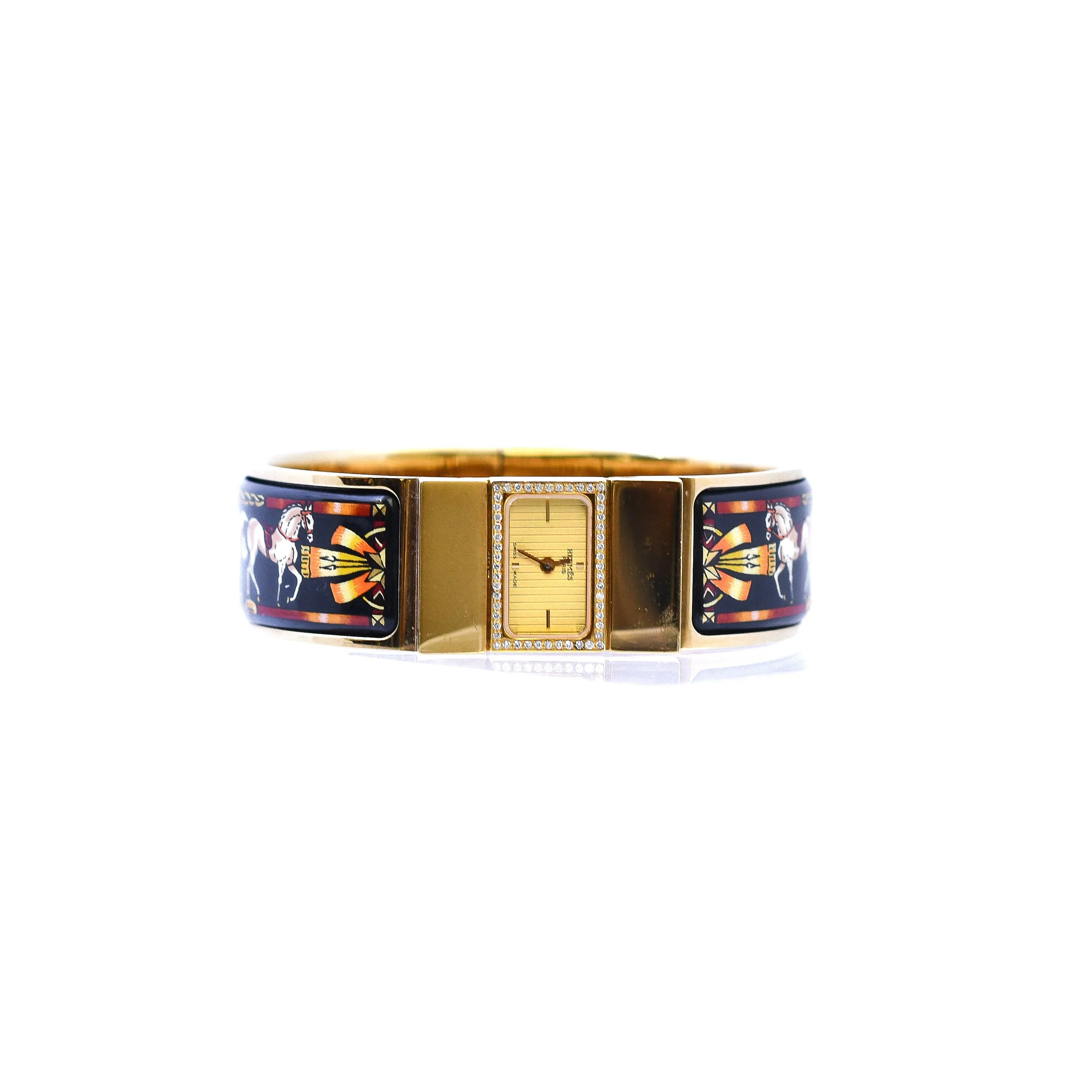 HERMÈS LOQUET EQUESTRIAN DIAMONDS BEZEL BANGLE WATCH