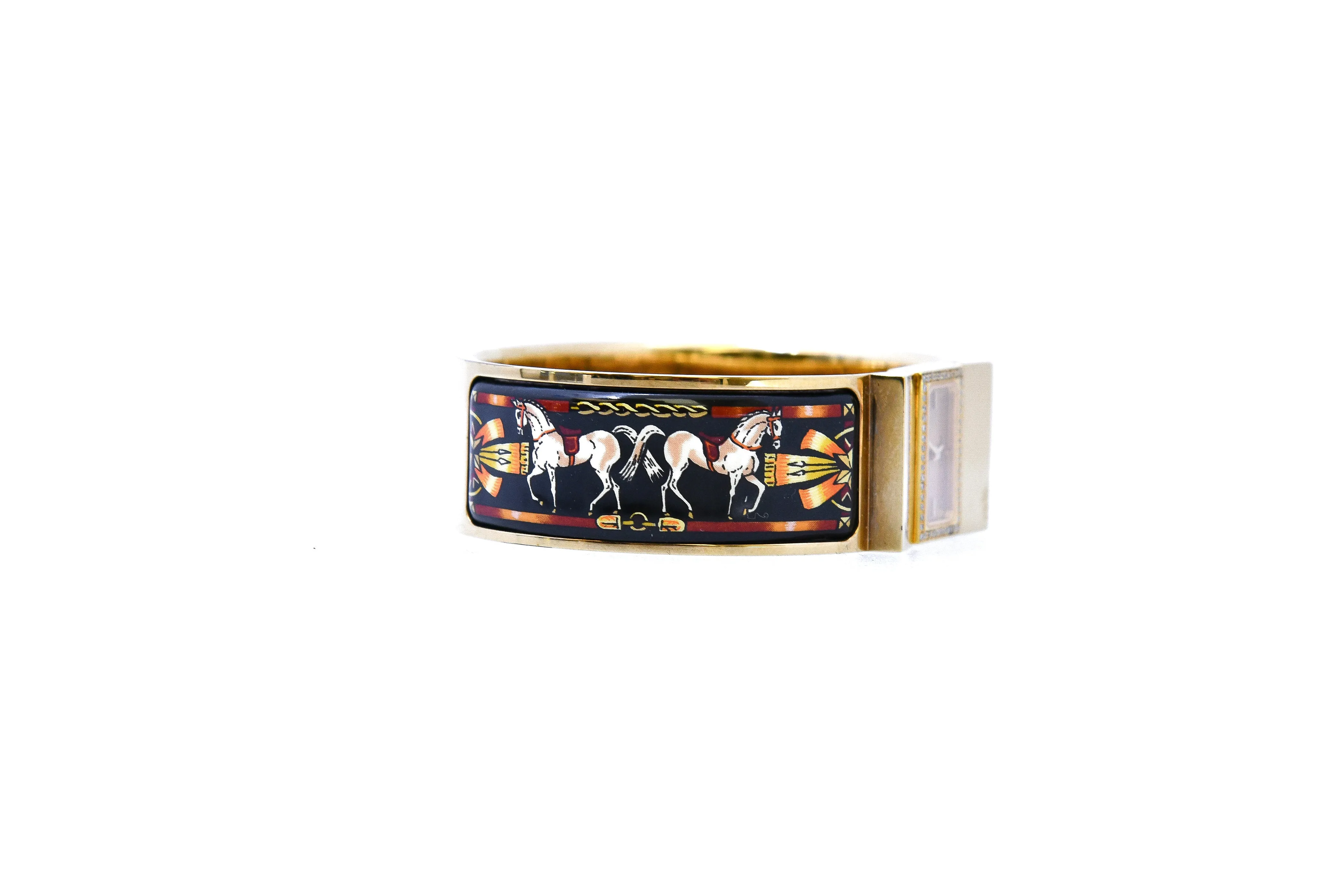HERMÈS LOQUET EQUESTRIAN DIAMONDS BEZEL BANGLE WATCH