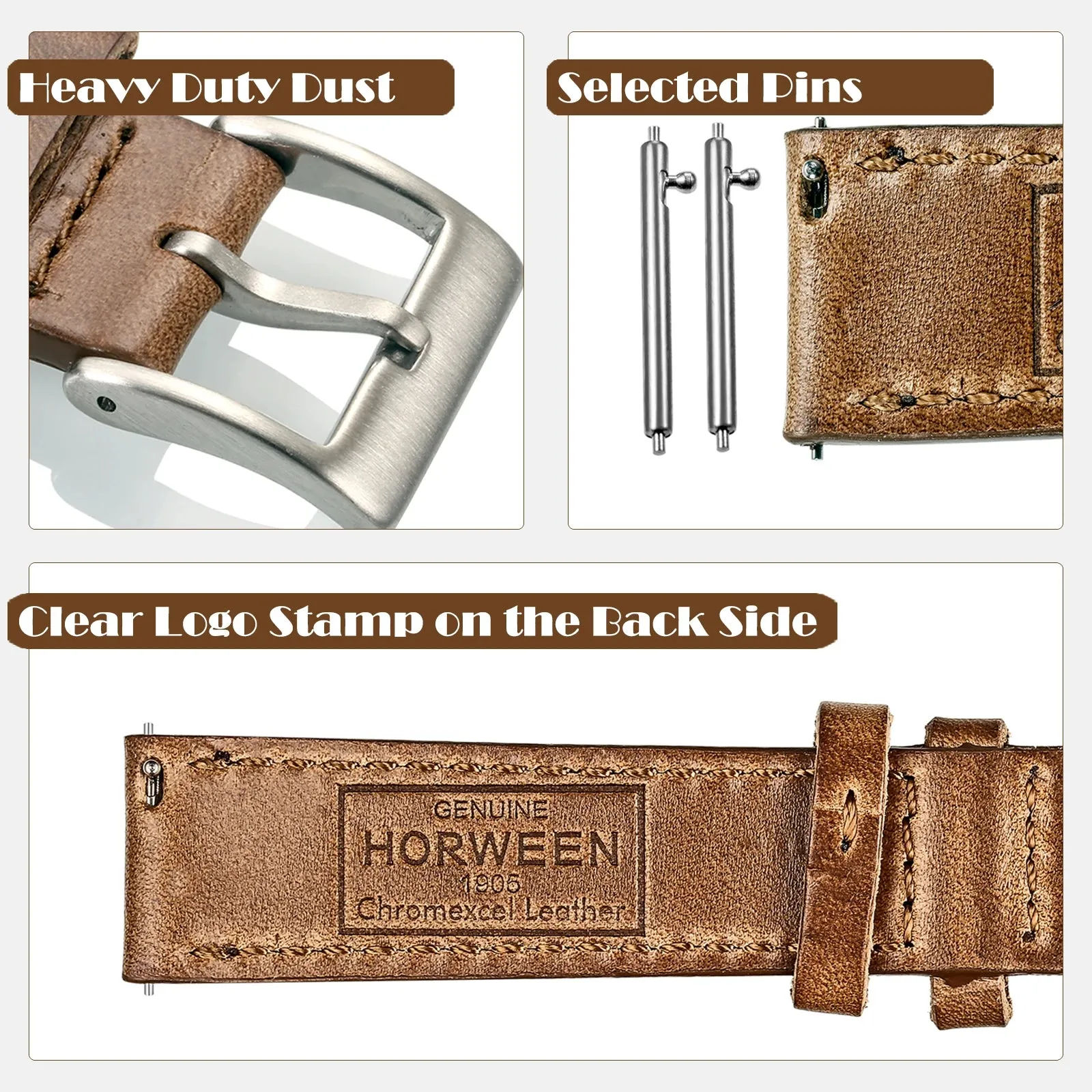 High Quality Horween  Genuine Leather Straps Brown Soft Wrap Handmade Horse Leather Wrist Bands 18mm 20mm 22mm