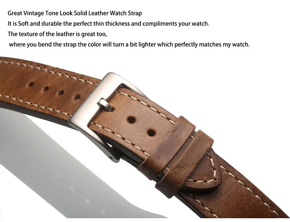 High Quality Horween  Genuine Leather Straps Brown Soft Wrap Handmade Horse Leather Wrist Bands 18mm 20mm 22mm