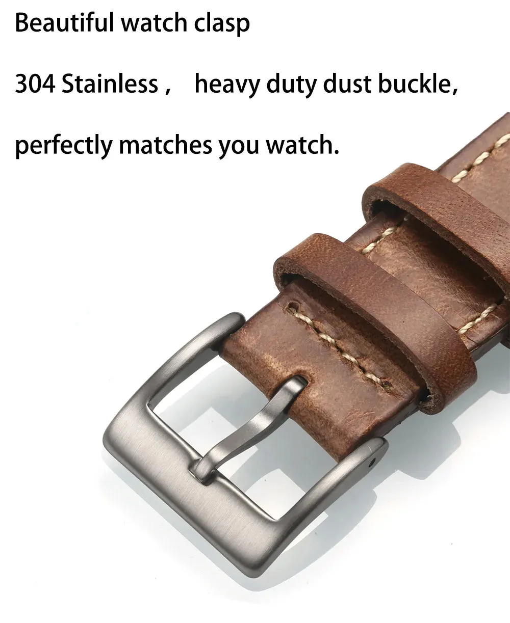 High Quality Horween  Genuine Leather Straps Brown Soft Wrap Handmade Horse Leather Wrist Bands 18mm 20mm 22mm