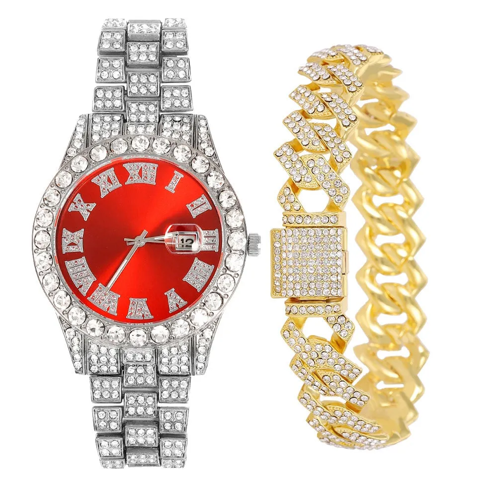 Hip Hop Iced Out Men Women Watch With Bracelet
