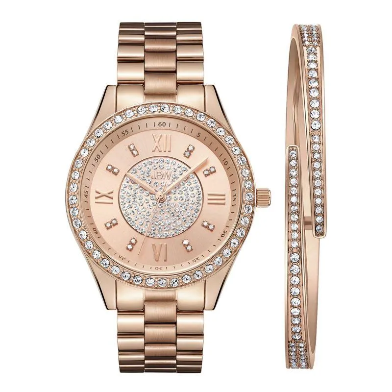 JBW Women's Mondrian Stainless Steel Watch and Bracelet Jewelry Set - 0.16 ctw Diamond - Rose Gold - J6303