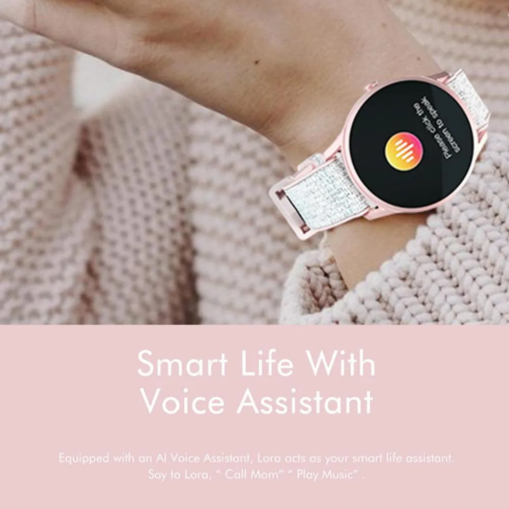 kieslect Lora Smart Watch Pink Aluminum Alloy Case With Princess Bling Strap