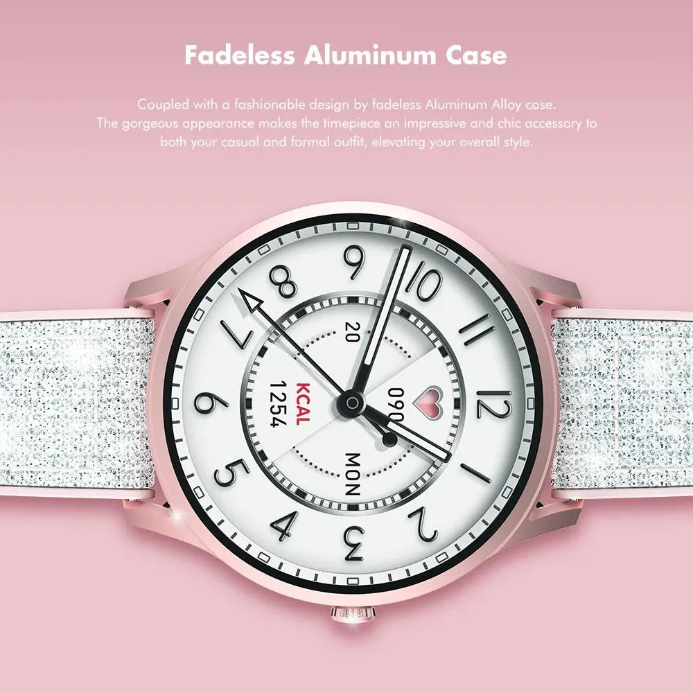 kieslect Lora Smart Watch Pink Aluminum Alloy Case With Princess Bling Strap