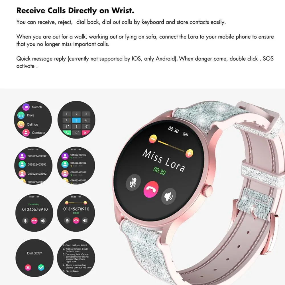 kieslect Lora Smart Watch Pink Aluminum Alloy Case With Princess Bling Strap