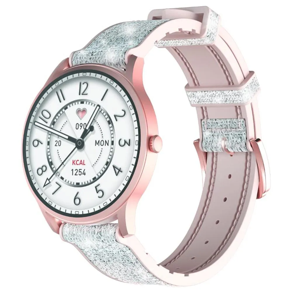 kieslect Lora Smart Watch Pink Aluminum Alloy Case With Princess Bling Strap