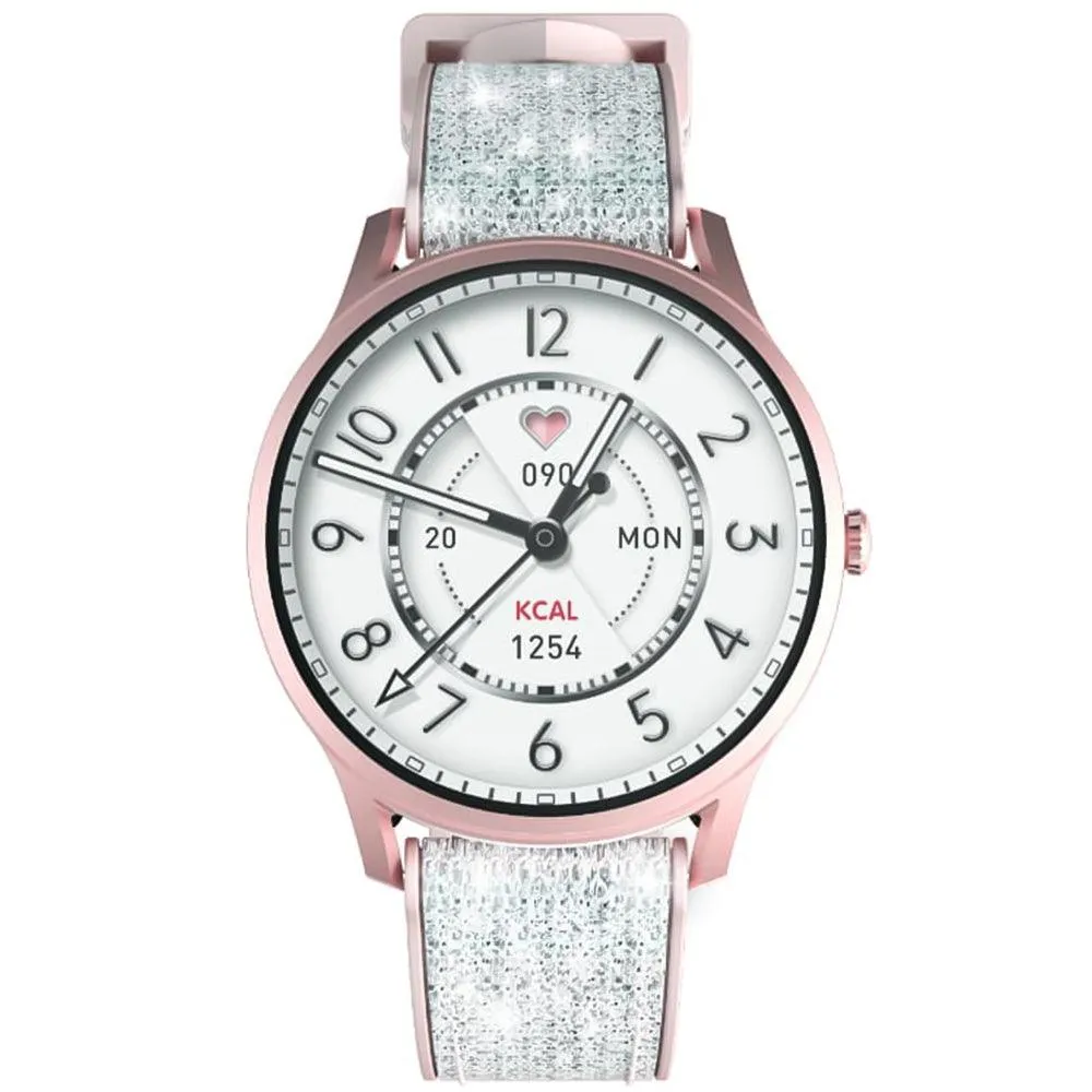 kieslect Lora Smart Watch Pink Aluminum Alloy Case With Princess Bling Strap