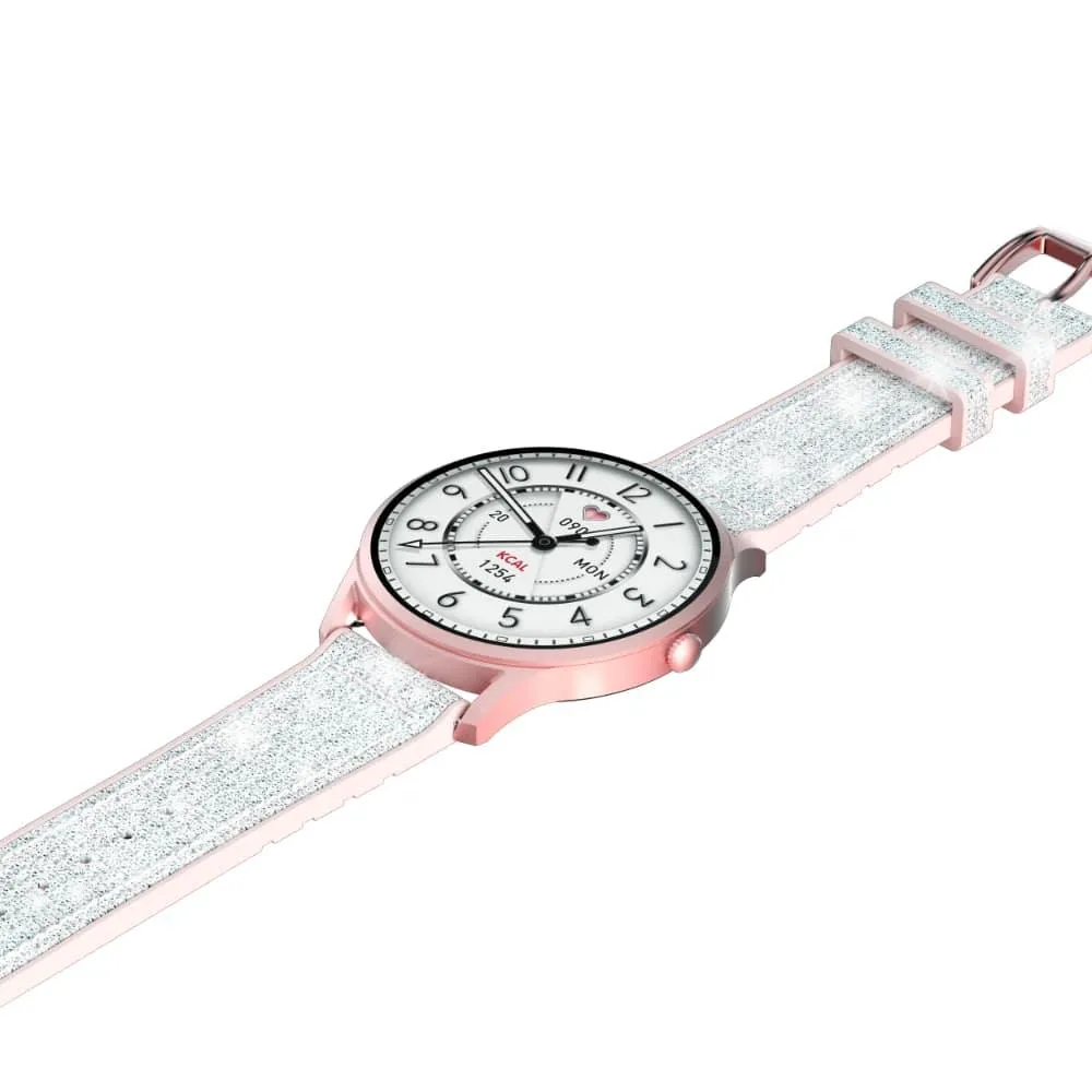 kieslect Lora Smart Watch Pink Aluminum Alloy Case With Princess Bling Strap