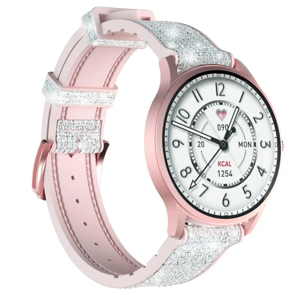 kieslect Lora Smart Watch Pink Aluminum Alloy Case With Princess Bling Strap