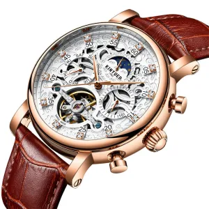 KINYUED genuine automatic leather men's watch watches hollow mechanical watches travel time accurate